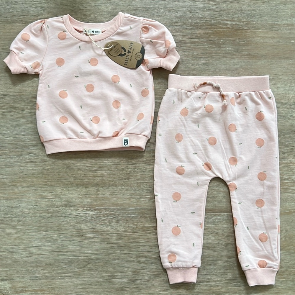 Rabbit and Bear Organic Cotton Peach Print Sweat Set 2 Piece 24 months